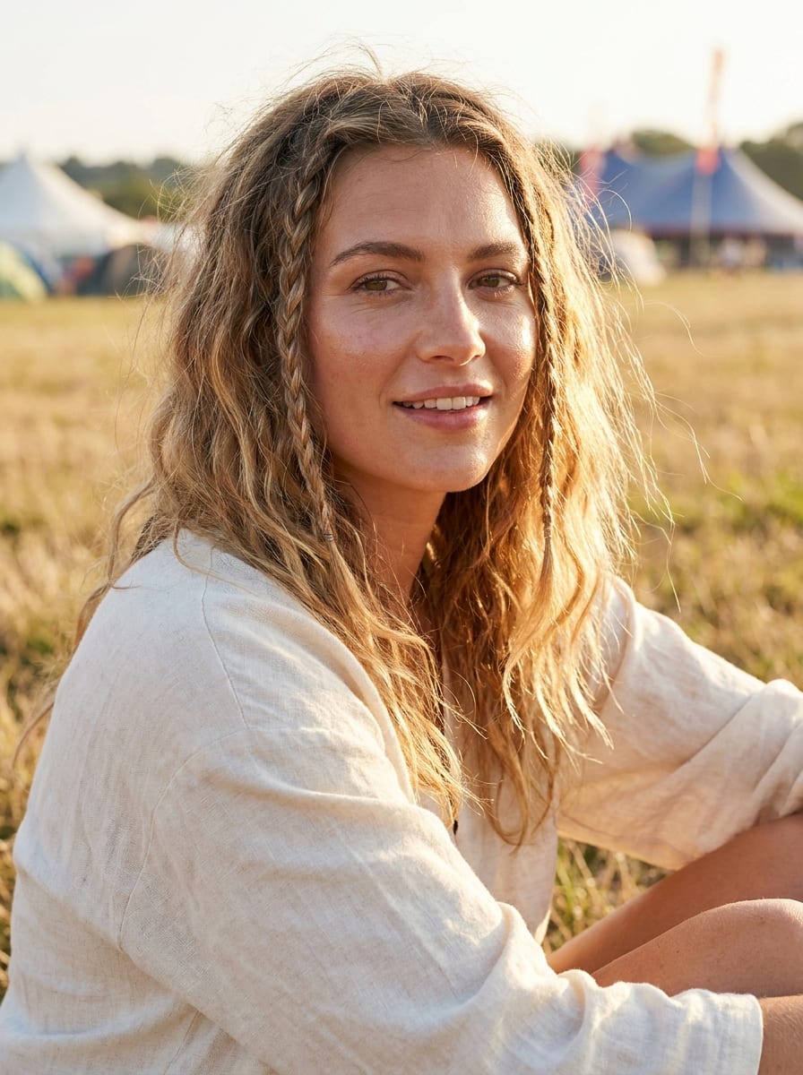 Beach Waves mit Face-Framing Braids - Festival Frisur 2026